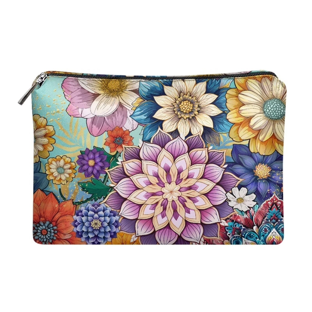 COEQINE Gothic Makeup Bags for Women Floral Wallet Leather Cosmetic Case With Zipper Soft Waterproof Lip Makeup Organizer Handbag