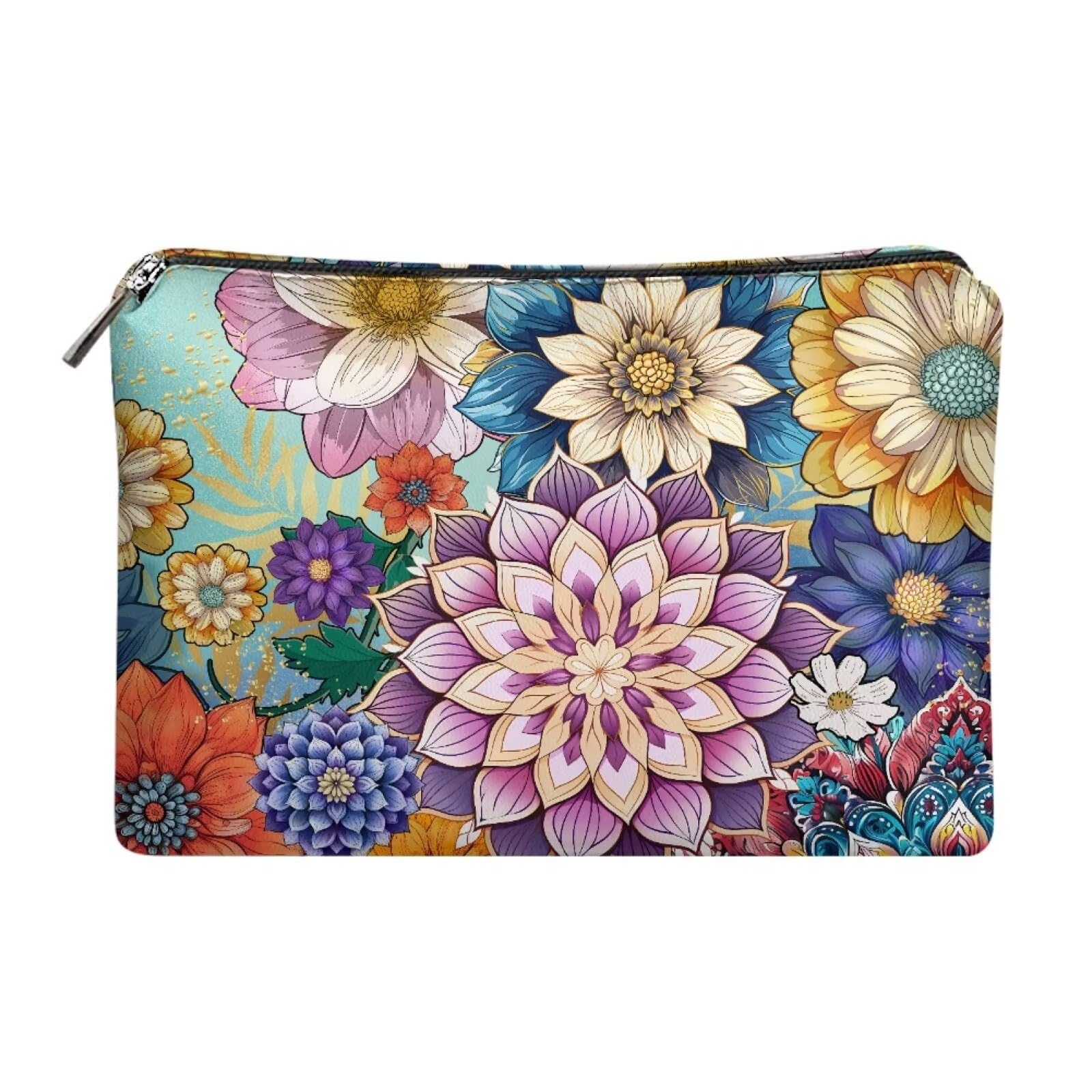 COEQINE Gothic Makeup Bags for Women Floral Wallet Leather Cosmetic Case With Zipper Soft Waterproof Lip Makeup Organizer Handbag