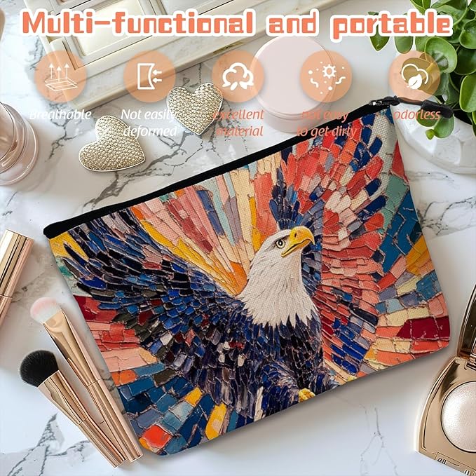 Scribesense Cosmetic Bags Travel Makeup Toilet Case Waterproof Pouch for Women Girls 6.7X9.45inches - Vivid Rainbow - Hued Eagle