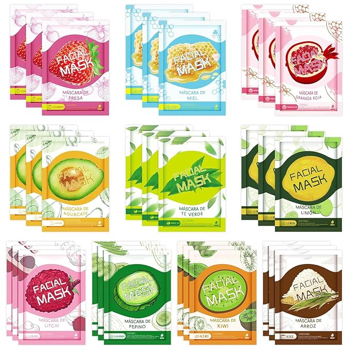 GUOYAOLIFU 30 Sheets Face Masks Skincare, Hydrating Face Masks Suitable for Sensitive Skin, Bulk Facial Mask for Women Skin Care, Soothe Face Mask for Spa
