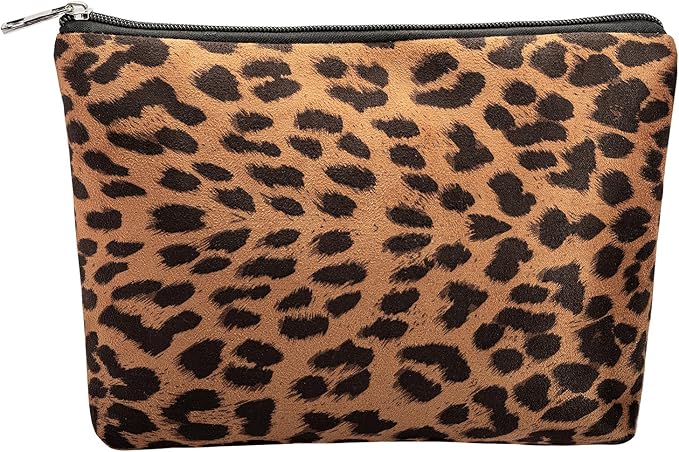 AGBIADD Makeup Bag For Women - Soft and Warm Material Cosmetic Bags Leopard Print Design Ladies Tote Bag,Women's Pencil Case Makeup Organizer with Zipper (Brown)