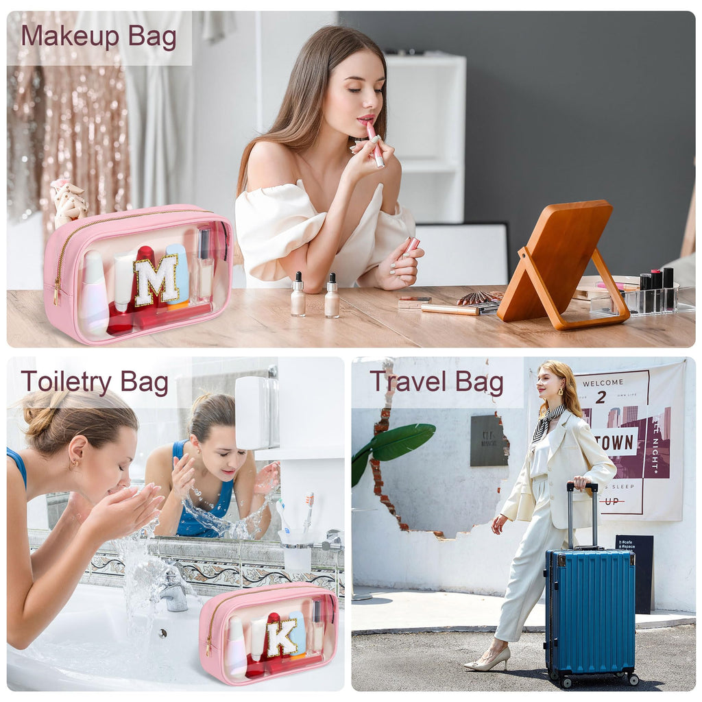 YOOLIFE Travel Clear Makeup Bag Toiletry Bag, Make up Bag Waterproof Toiletry Bags for Women Cosmetic Bag Preppy Stuff Birthday Gifts for Women Personalized Pink Mother Girlfriend Wife Gifts Letter G