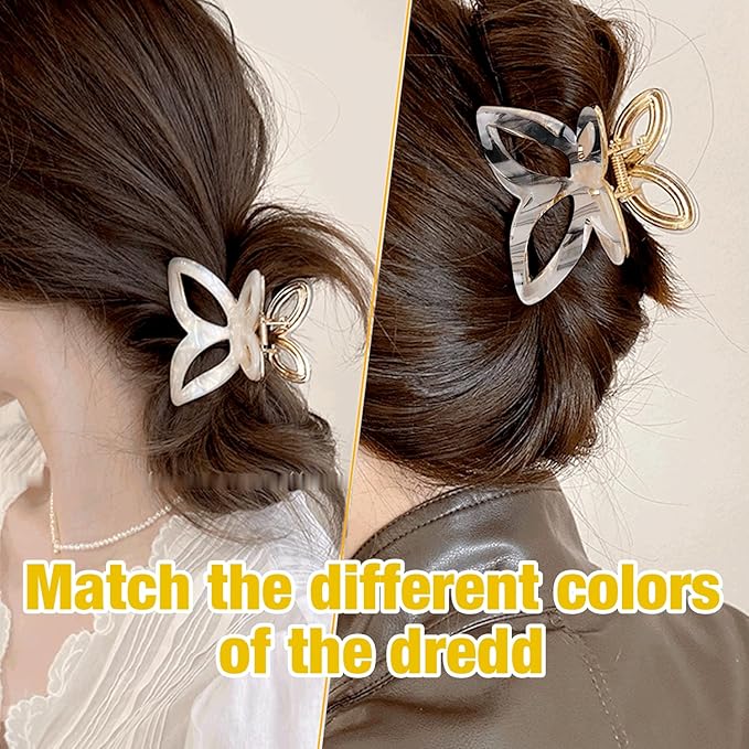 Solilayx Metal Butterfly Hair Clips for Women -White & Grey Marble Pattern Fashion Decorative Hair Clips, Cute Hair Accessories for Girls, 2 Pack
