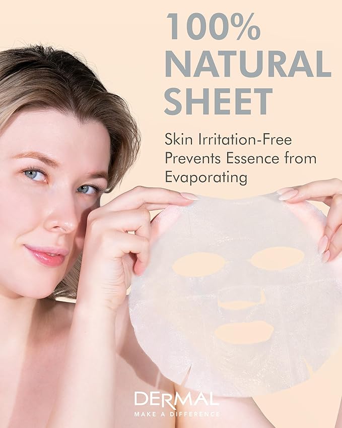 DERMAL Milk Collagen Essence Facial Mask Sheet 23g Pack of 10 - Skin Soft & Elastic, Nourishing and Moisturizing, Daily Skin Treatment Solution Sheet Mask
