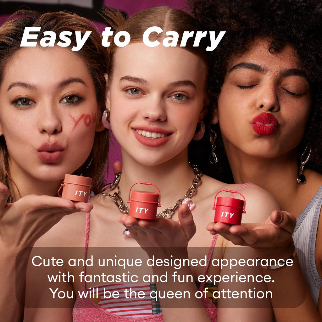 ITY Velvet Matte Finish Lip Stain-Mousse Textured Pudding Pot Lip Clay with Brush, Nude Shade, Dual-Use as Lipstick and Blush, Conceals Lip Lines, Rich Pigment, 0.21 oz (6g) in Sandalwood Rose