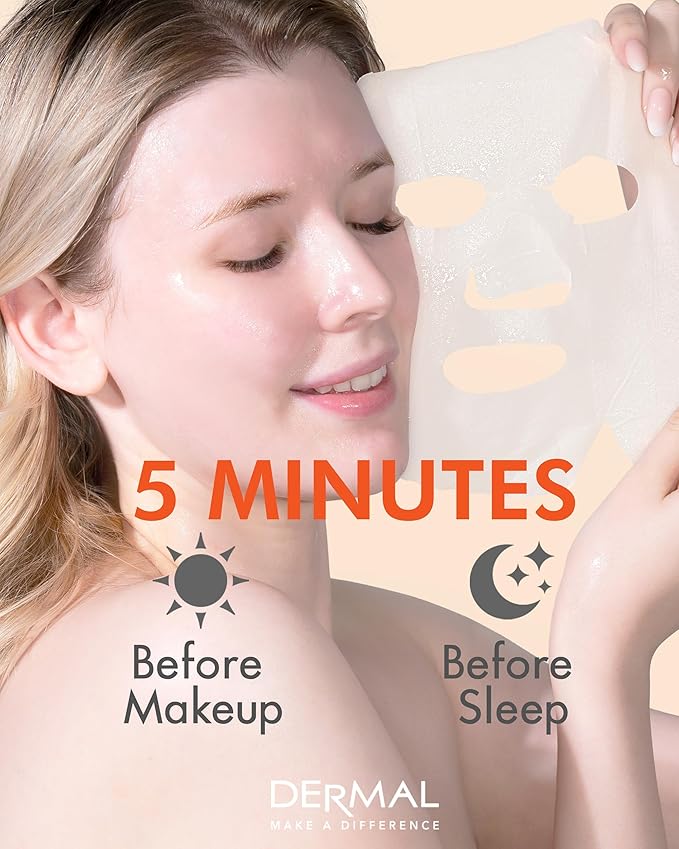 DERMAL Q10 Collagen Korean Essence Sheet Mask, Ubiquinone, 23g, 10 Pack