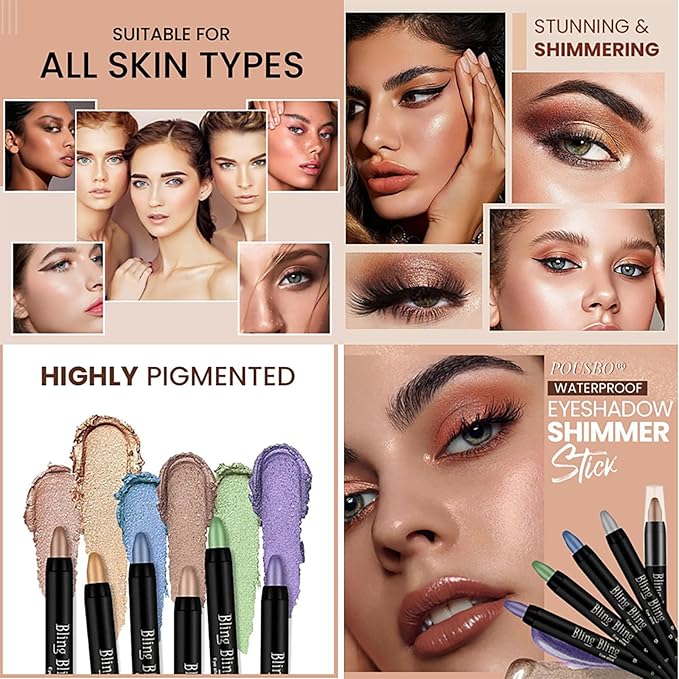Eyeshadow Shimmer Stick, 16 Color Highlighter Eyeshadows Pencil Waterproof Glitter Eye Shadow Eyeliner Pen, Waterproof Eyeshadows Shimmer Stick Long Lasting Brightener Eyeshadow (12 Green)