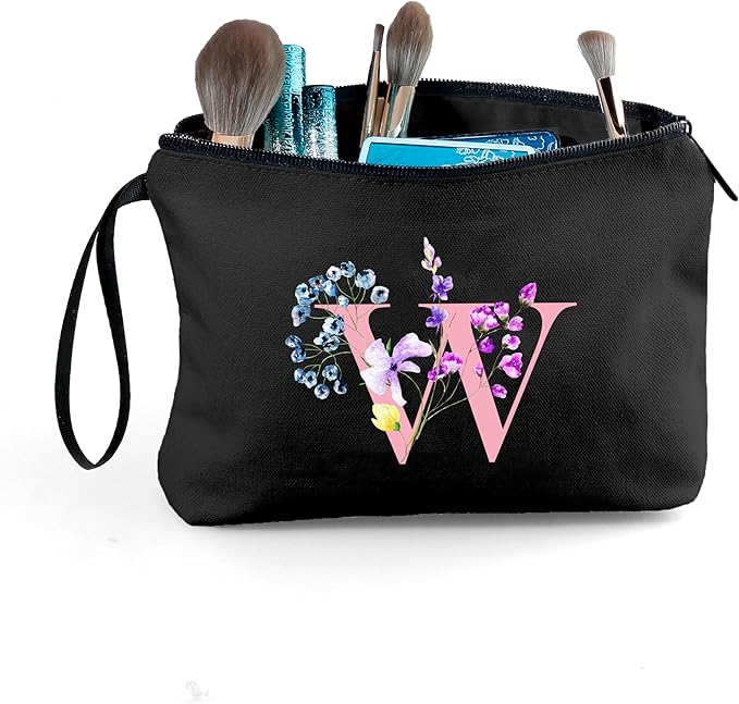 SEAMOON A-Z Personalized Gifts for Women, Small Makeup Bag with Mirror, W
