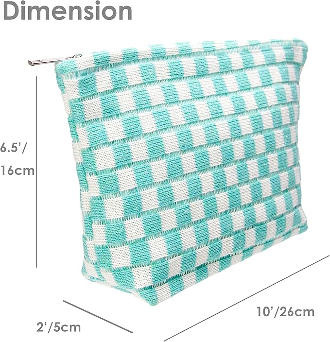 Checkered Makeup Bag for Purse, Small Flat Cosmetic Pouch,Arctic Blue