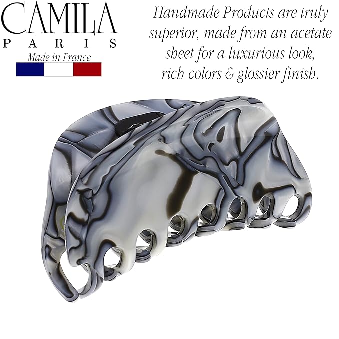 Camila Paris CP2958 French Hair Clip for Women, Small Handmade, Gray, Strong Hold Grip Hair Clips for Women, No Slip Durable Styling Girls Hair Accessories, Made in France
