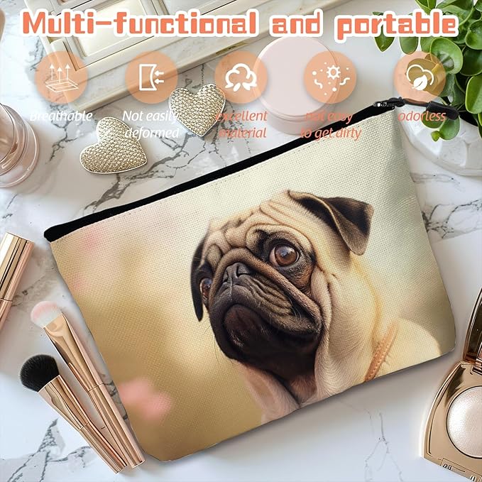 Scribesense Cosmetic Bags Travel Makeup Toilet Case Waterproof Pouch for Women Girls 6.7X9.45inches - Pug Dog With A Pensive Expression