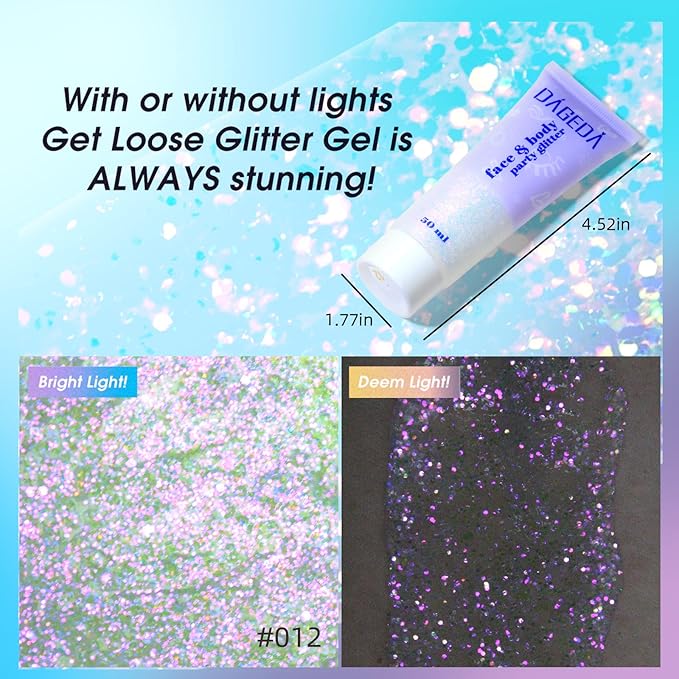 DAGEDA Sparkling Pink Body Glitter Gel, Sparkly Hair Face Glitter Makeup