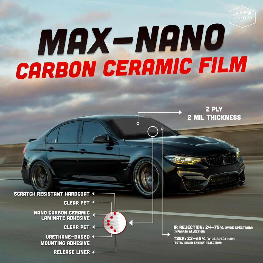 United Max Nano Carbon Car Window Tint Film – 2PLY 20% VLT Series Automotive Tint with UV Protection & Infrared Rejection, Heat & Glare Blocking, Color Stable Adhesive Film Roll, 40 Inch x 100 Feet