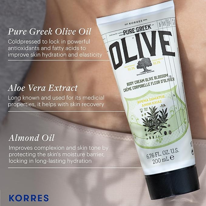 KORRES Olive Blossom Body Milk, Hydrating Lotion, 6.76 Fl Oz