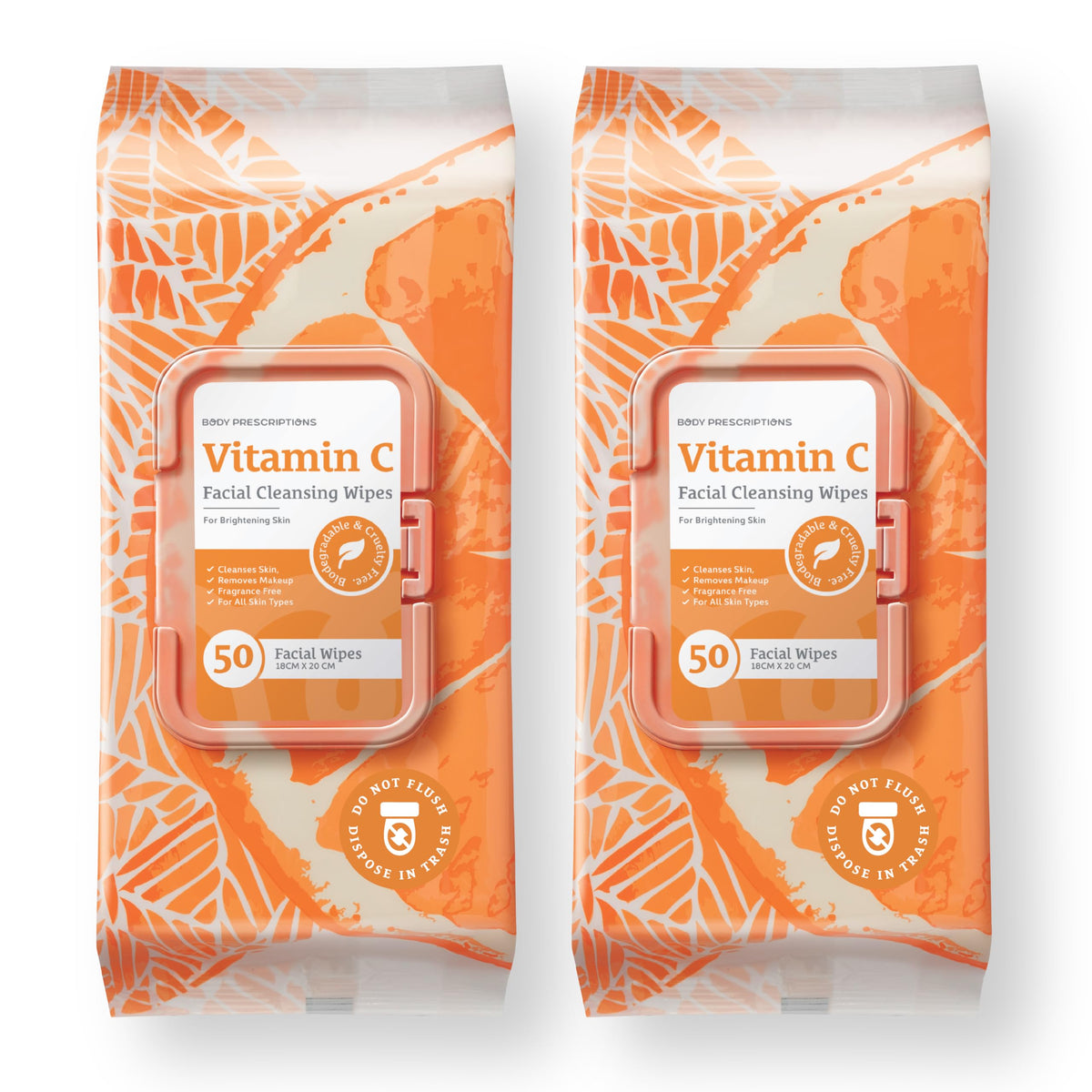 Body Prescription Makeup Cleansing Wipes - Gentle and Effective Face Wipes, 1 Count (Pack of 2), Vitamin C