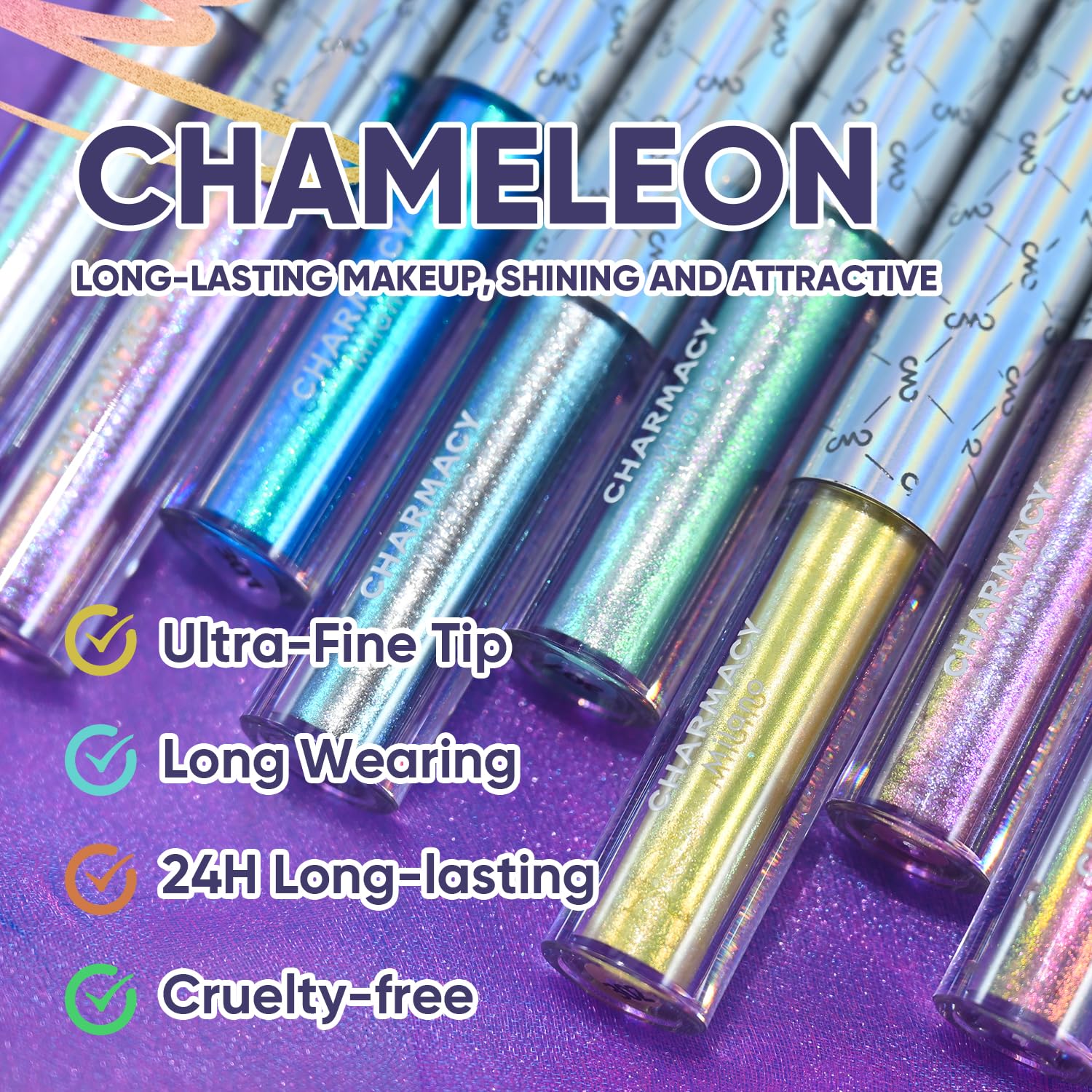 CHARMACY Chameleon Liquid Eyeliner, Liquid Glitter Eyeliner, Highly Pigmented, Metallic MultiColor Shifting waterproof Eyeliner, Ultra-Fine Tip, Longwearing, Smudge-proof (#305)