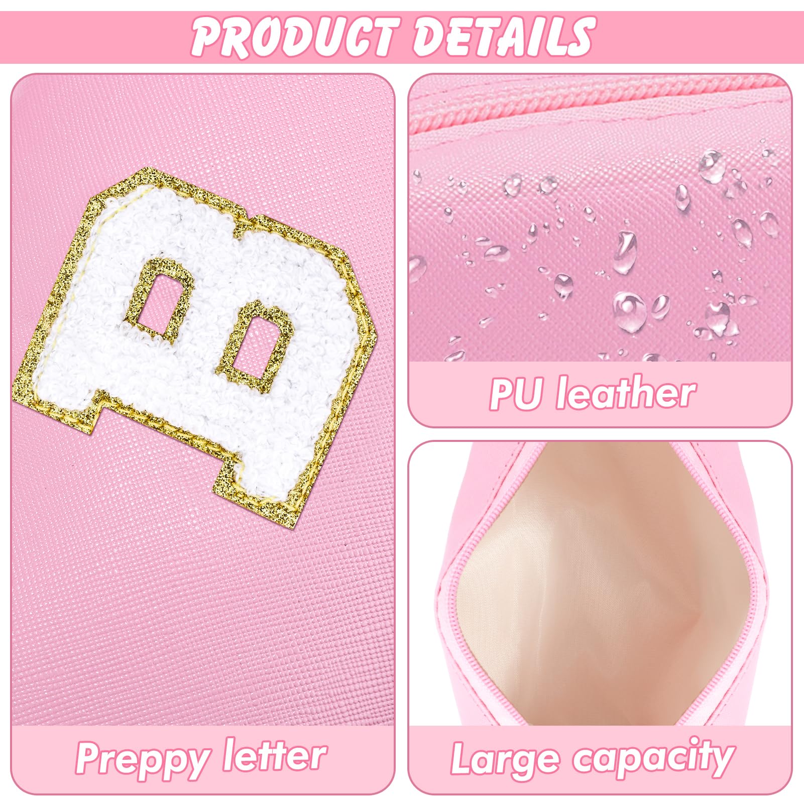 URSKYTOUS Initial Makeup Bag Personalized Preppy Travel Small Cosmetic Bag Cute PU Pink Chenille Letter Makeup Pouch for Purse Waterproof Zippered Toiletry Organizer for Women Girls Kids Friends（B）
