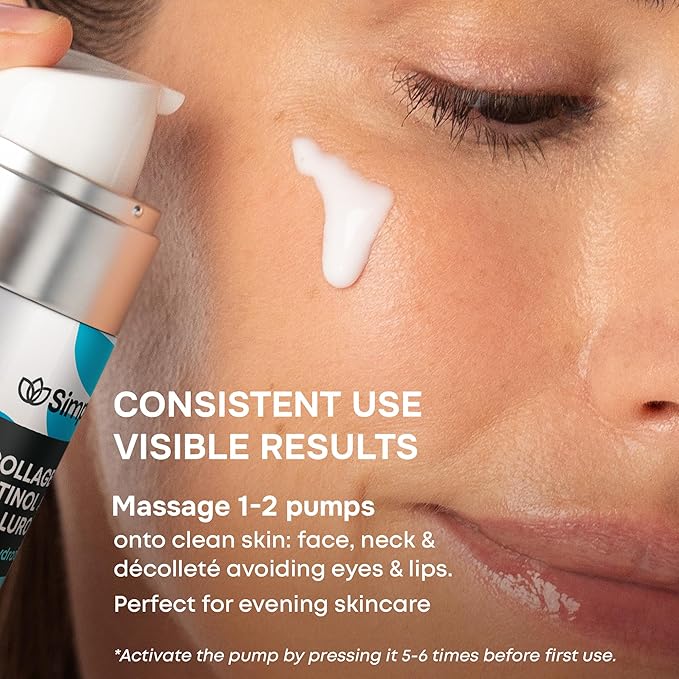 SimplyVital Collagen, Retinol & Hyaluronic Acid Serum - Anti-Aging Moisturizer for Face, Neck & Décolleté - Deep Moisturizing Skin Care Complex - Hydrating Facial Serum for Women, 1 fl.oz