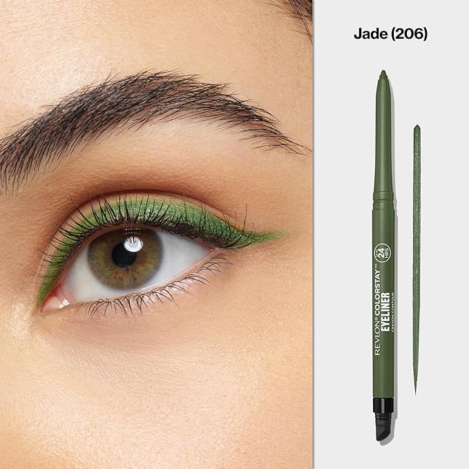 Revlon ColorStay Pencil Waterproof Eyeliner, Smudge-Proof, Eye Makeup with Built-In Sharpener, Long-Lasting, Shimmer Finish, 206 Jade, 0.01 oz