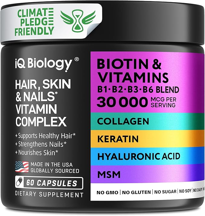 Biotin 10,000 mcg Supplement - Hair Growth Support for Women & Men - 60 pcs