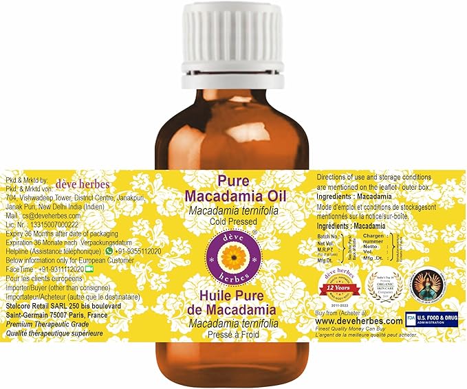 Greenwood Essential Pure Macadamia Oil (Macadamia ternifolia) Cold Pressed 50ml (1.69 oz)