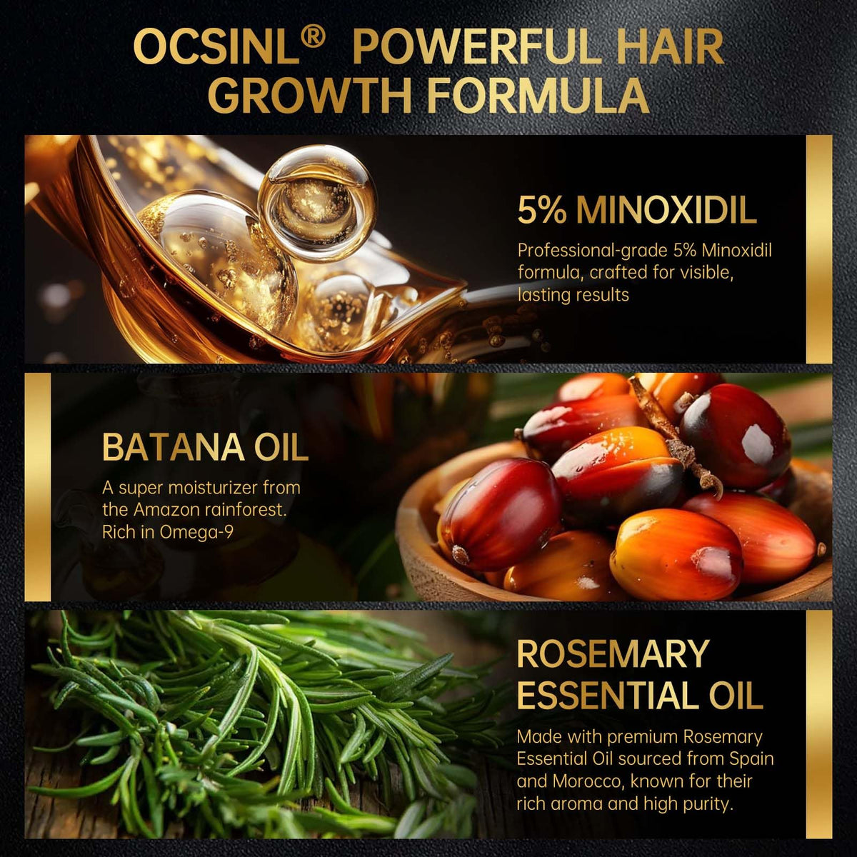 Minoxidil for Men & Women, With Biotin, Batana Oil, Rosemary Essential Oil, Effective Hair Loss Solution, Hair Loss Treatment for Hair Regrowth, Non-Greasy 5% Minoxidil - 60ml(Single Bottle Serum)