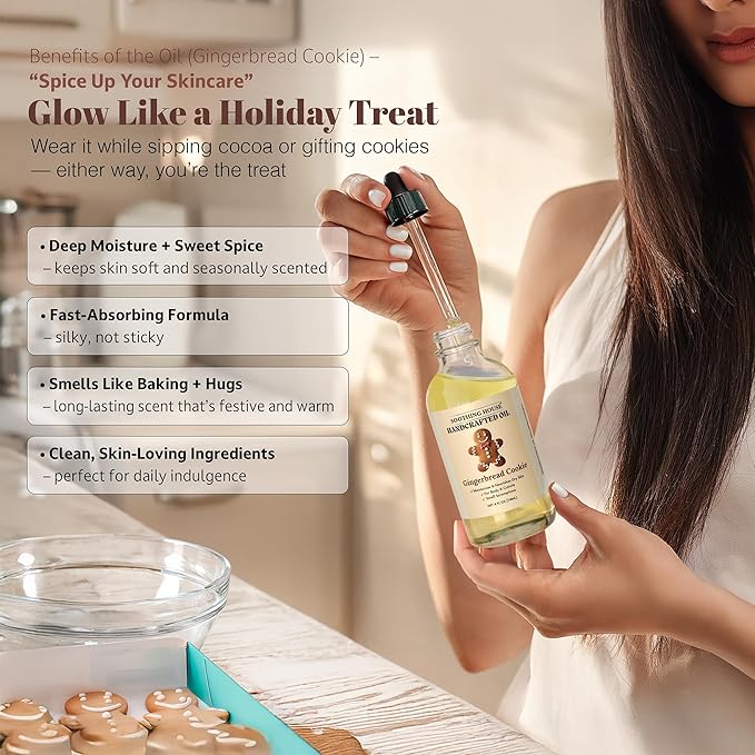 Soothing House Gingerbread Cookie Body Oil: Moisturizing Body Oil for Soft, Glowing Skin with Almond & Jojoba Oil (4 fl oz)