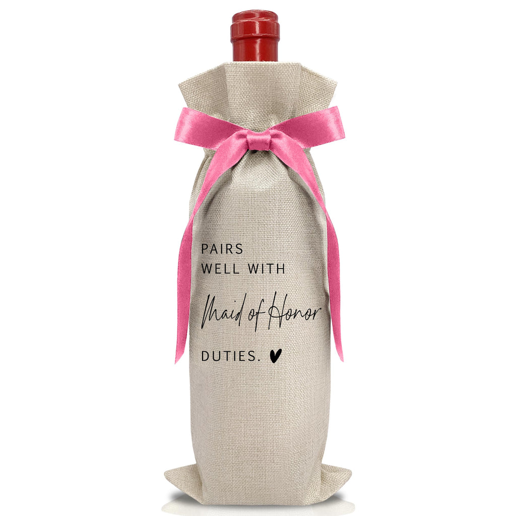 Cute Pink Bow Ribbon Engagement Gift Wine Bag - 1 PCS Bride to Be Gifts for Bridesmaids Bride and Groom Couples Her Him Will You Be My Bridesmaid for Getting Married Engagement Bridal Shower - A51