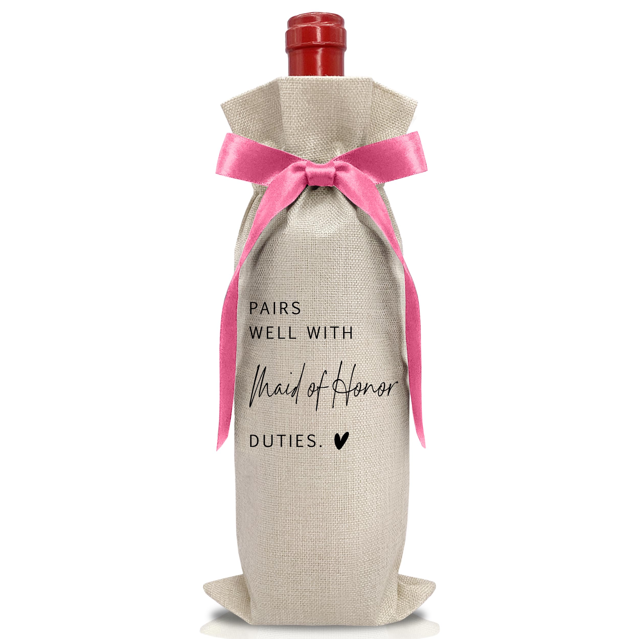 Cute Pink Bow Ribbon Engagement Gift Wine Bag - 1 PCS Bride to Be Gifts for Bridesmaids Bride and Groom Couples Her Him Will You Be My Bridesmaid for Getting Married Engagement Bridal Shower - A51