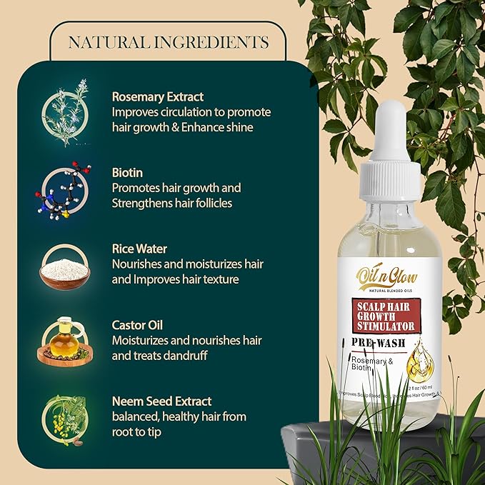 Pre‑Wash Scalp Oil for Dry, Itchy Scalp & Hair Growth | Rosemary, Biotin, Castor Oil | Hydrates, Reduces Flakes & Strengthens Roots | Fragrance‑Free, Lightweight Formula – 2 fl oz
