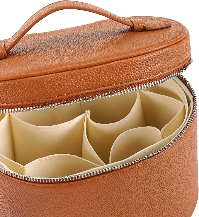 UUYUUY Makeup Bag Vanity Case Cosmetic Bag with Removable Divider Travel Toiletry Bag for Women Portable Make up Box Organizer, Brown