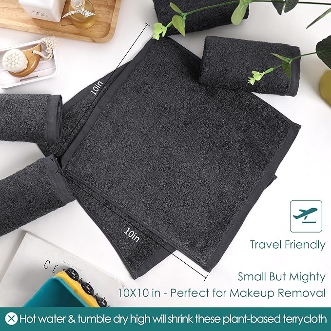 Face Wash Cloths 6 Pack,Womens Reusable Makeup Remover Towel,10''x10'',Grey