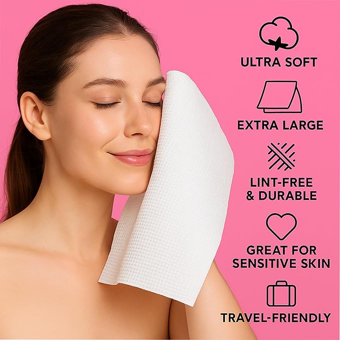 Shimmer Anna Shine XL Disposable Face Towels – 50 Count Ultra-Soft Lint-Free Dry Facial Wipes, 100% Viscose Towels for Skincare, Makeup Removal & Sensitive Skin