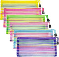 CarryEpic Mesh Bags with Zipper (6 Pack), Small Nylon Makeup Bag Cosmetic Pouches Travel Organizer for Purse Diaper Bag Home Organizing Striped Mix 6 Colors
