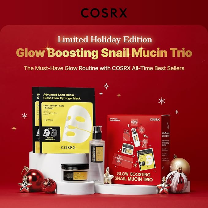 COSRX Snail Mucin Limited Gift Set with Snail Mucin Repairing Serum, Moisturizer & Collagen Face Mask, Korean Skin Care Set, Gifts for Women, Amazon Exclusive