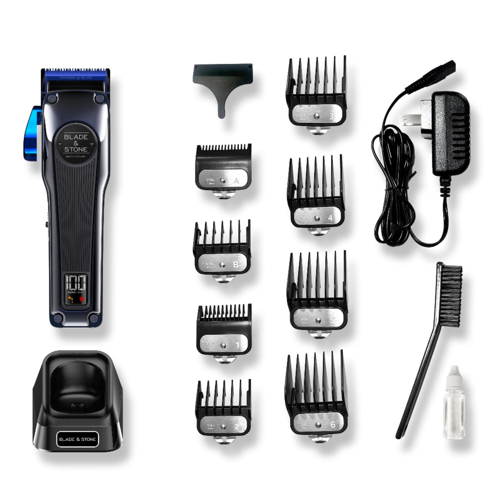 Blade & Stone™ Professional Barber Hair Clippers for Men PC801 Clipper | Diamond-S™ Blade | Micro-Gap Tech | Professional 7200 RPM Digital Motor, All-Metal, Cordless Clippers - Dark Night