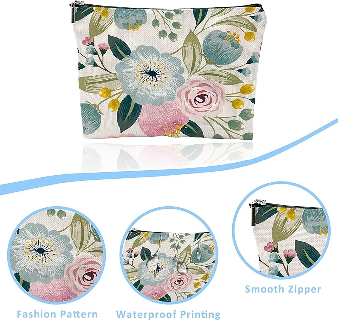 iapodiad Makeup Bag Spring Flowers Cosmetic Bag Mini Portable Travel Toiletry Bag Organizer Makeup Brushes Aesthetic Accessories Waterproof Storage Bag for Women