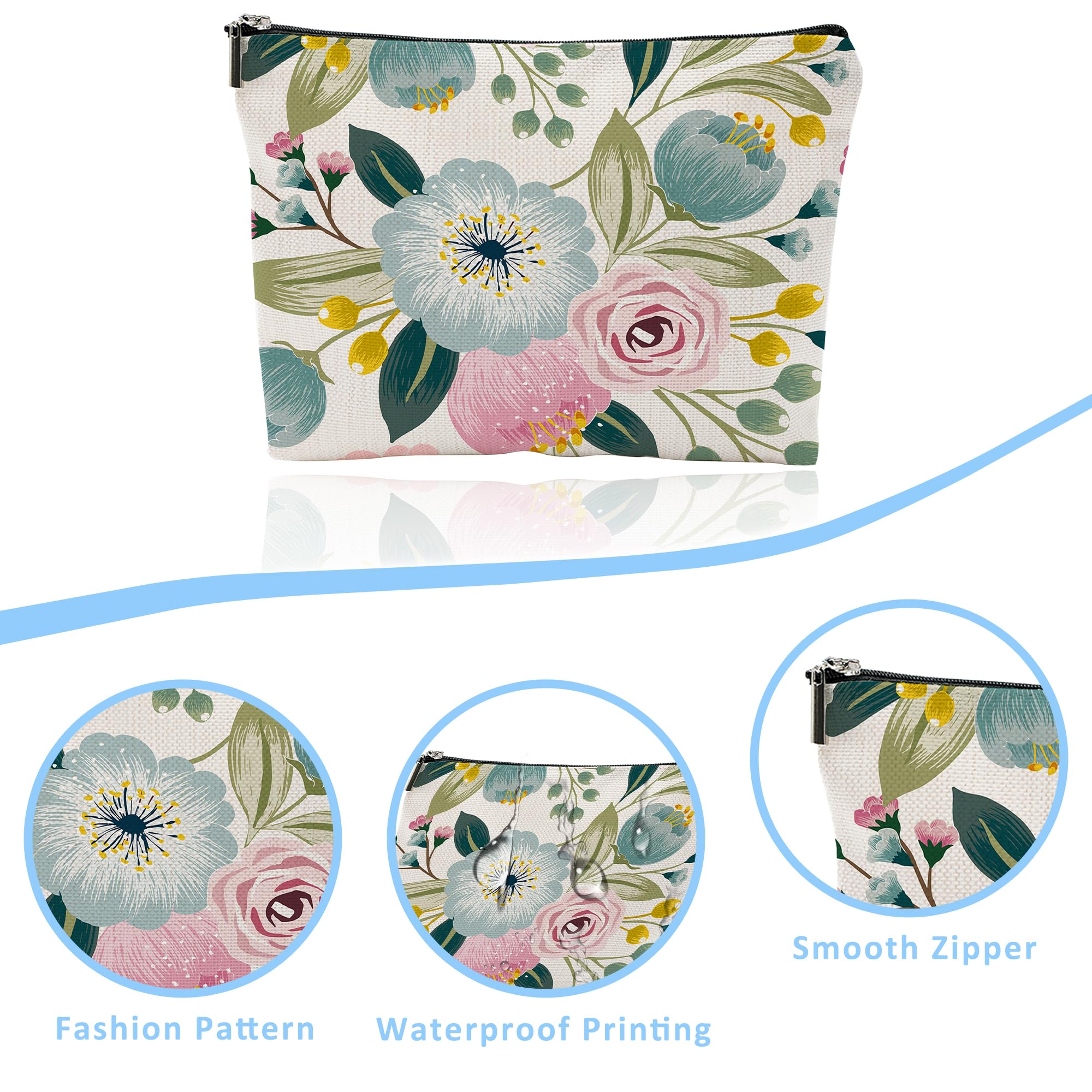 iapodiad Makeup Bag Spring Flowers Cosmetic Bag Mini Portable Travel Toiletry Bag Organizer Makeup Brushes Aesthetic Accessories Waterproof Storage Bag for Women