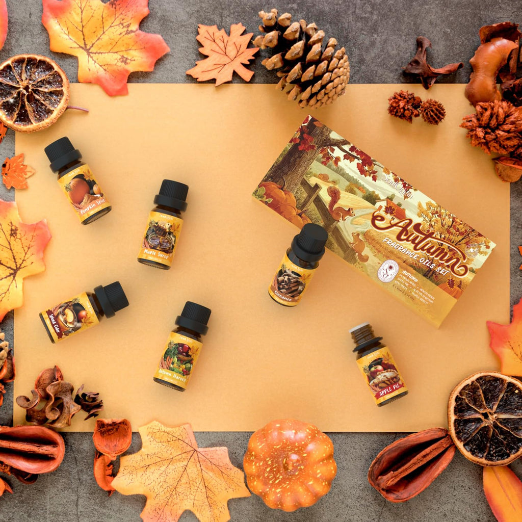 Soulorigin Autumn Fragrance Oils Set, Essential Oil for Diffuser, Fall Scent Diffuser Oil, Use for Soap Candle Making,Pumpkin Spice, Spiced Cider, Maple Syrup, Autumn Harvest, Cinnamon, and Apple Pie