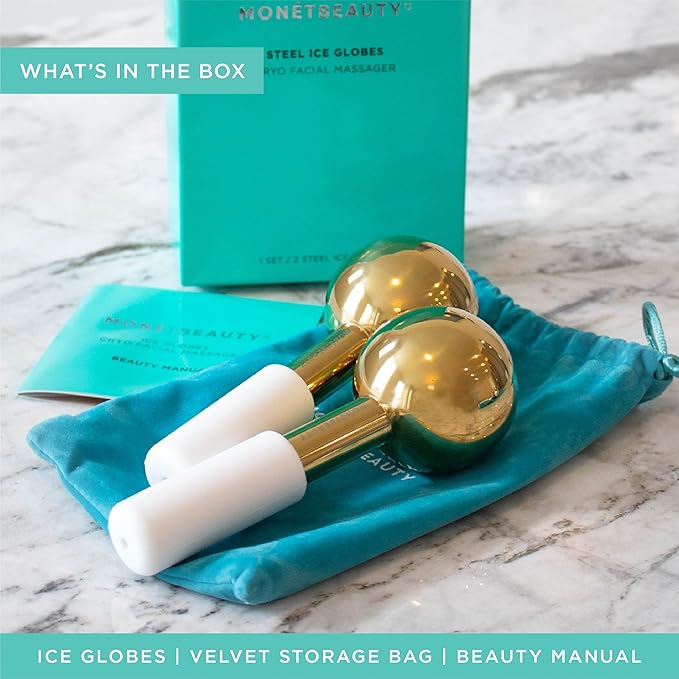 MonétBeauty Tighten Skin, Depuff & Sinus Relief? Try Stainless Steel Ice Globes for Facials - Durable Cryo Globes Instantly Reduce Puffiness, Tighten Pores, Facial Massages and Daily Beauty Routines