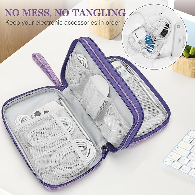 FYY Electronic Organizer, Travel Tech Pouch Bag, Large, Dark Purple
