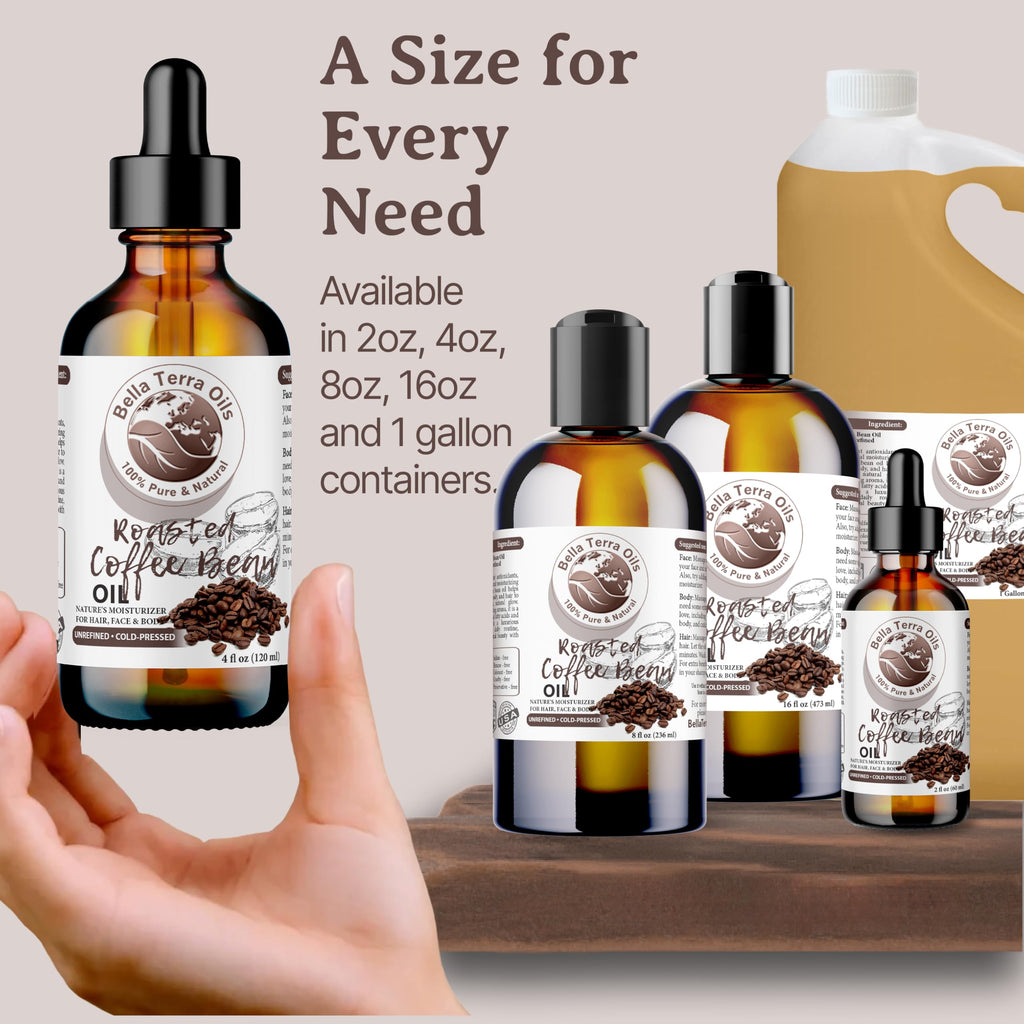 Bella Terra Oils Roasted Coffee Bean Oil for Skin and Hair – 1gallon, Cold Pressed Carrier Oil, Hydrating, Nourishing, Fast Absorbing