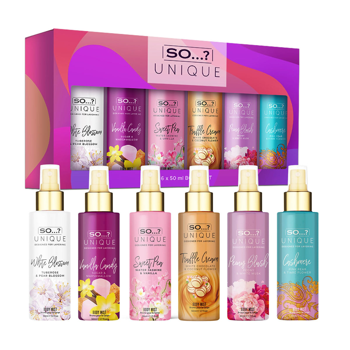 So…? Unique Body Mist Set - Perfumes for Women with Fresh, Floral, Sweet Scents - 6 Hour Wear Body Spray for Women - Travel Size Gift Set - 6 pcs