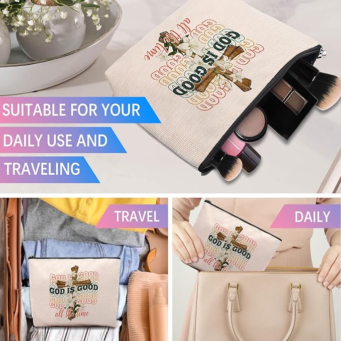 CEASQVAA Pink Bible Makeup Bag for Women, Inspirational Christian Gifts for Women, Church Prayer Bible Supplies, Cute Aesthetic Pink God is Good Cosmetic Bag Pouch