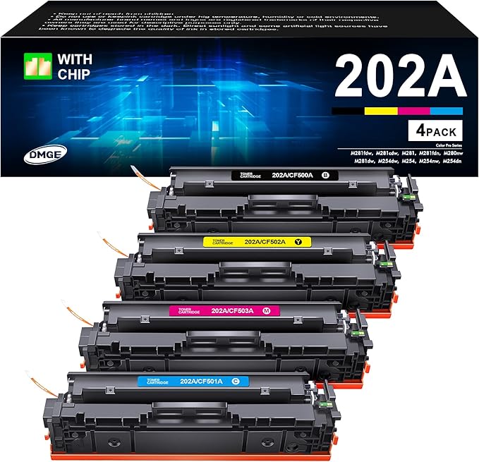 202A Toner Cartridges 4 Pack - Compatible Replacement for HP 202A 202X, MFP M281cdw Toner Cartridges for HP Color LaserJet Pro MFP M281fdw M281cdw M281fdn M254dw M254dn Printer | CF500A