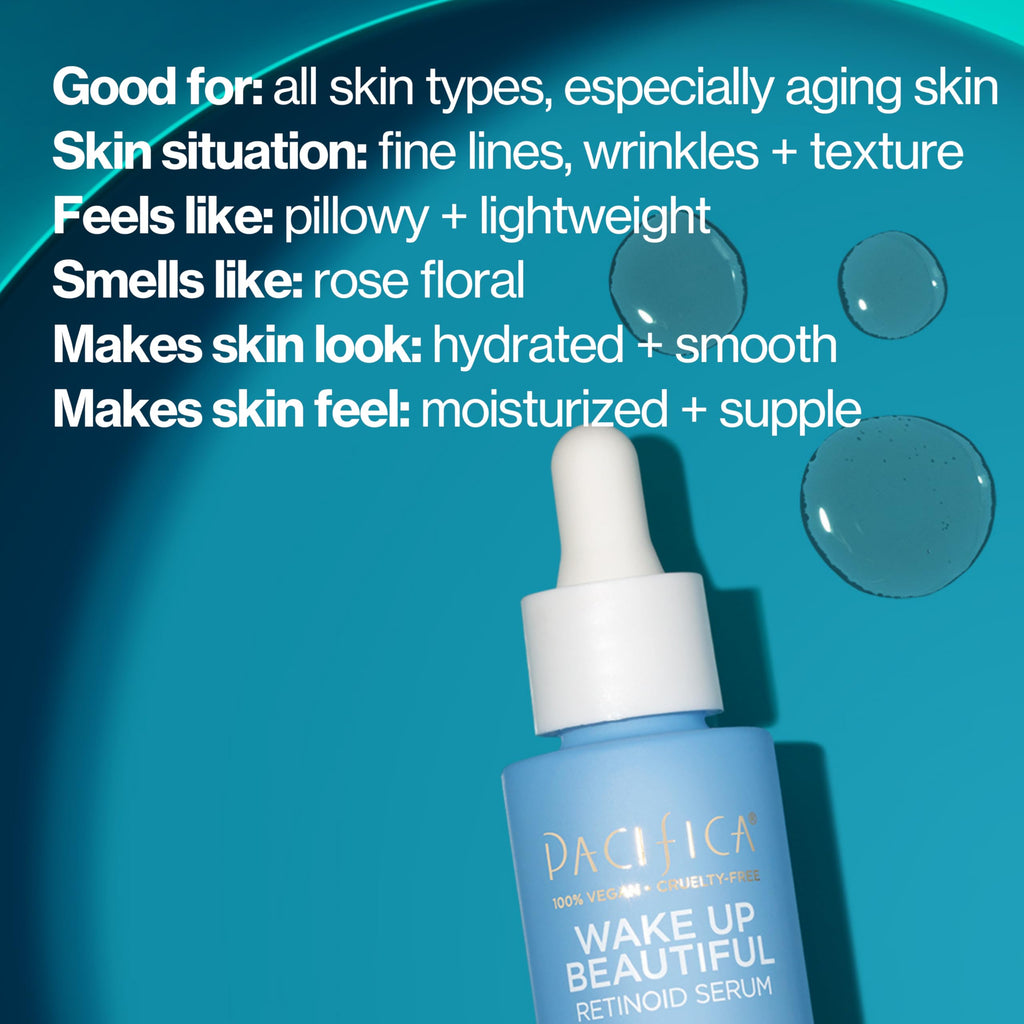 Pacifica Retinol Serum for Face - Wake Up Beautiful Retinoid Night Face Serum - Anti-Aging Skin Care & Skin Brightening - Retinol, Collagen & Antioxidants Vegan & Cruelty-Free Dermatologist Tested
