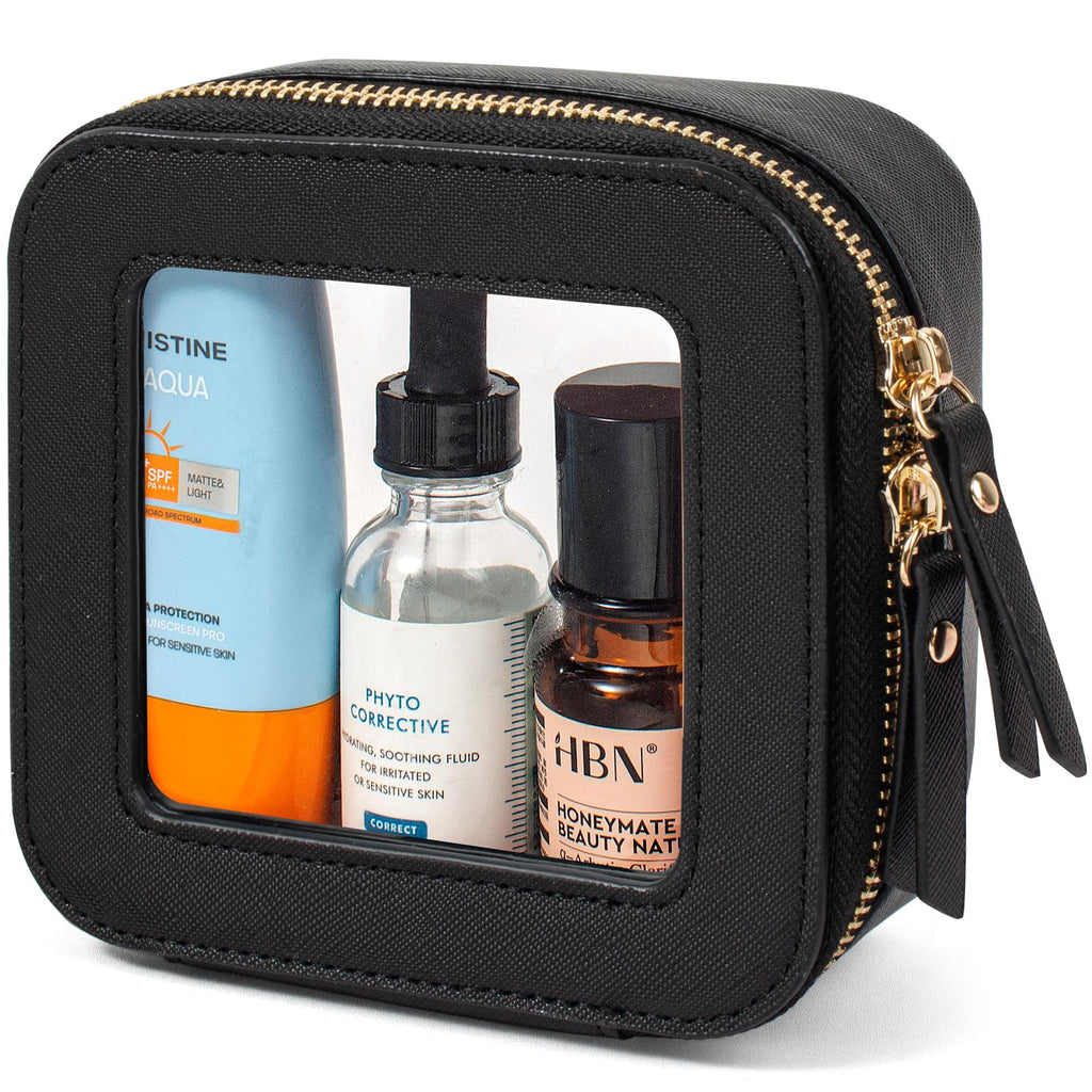 LETGO Clear Sunscreen Makeup Bags,Small Makeup Bag for Purse,Mini Clear Makeup Pouch Purse Organizer Fit Carry-on Travel Essentials,Cute Cosmetic Bags Car Accessories for Women (Mini-Black)