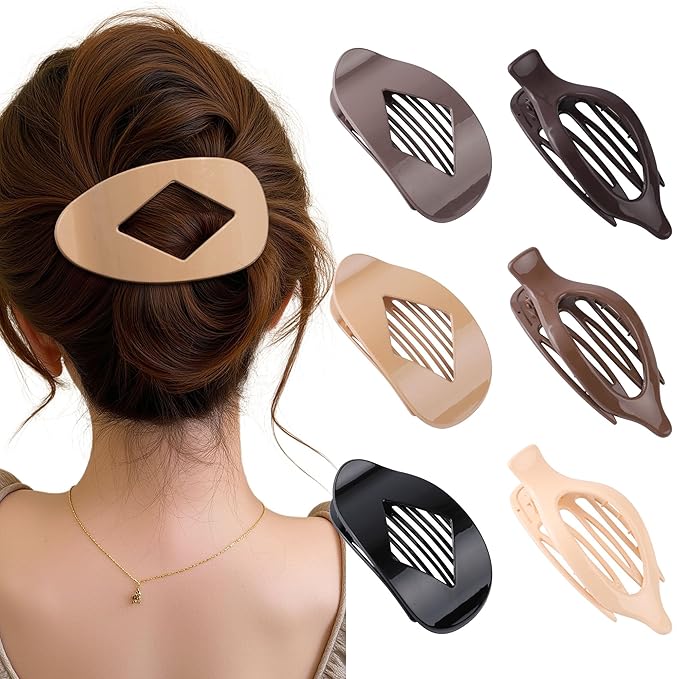 Lourny 6PCS Flat Claw Clips for Women French Flat Hair Clips for Thin Hair