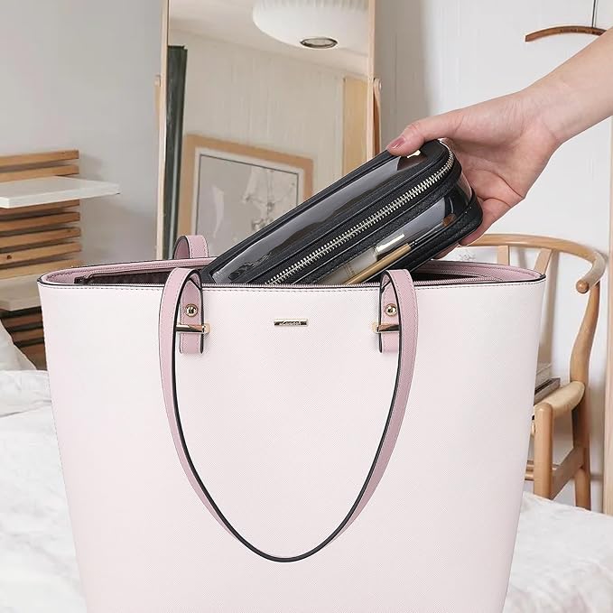 Pinkmik Travel Makeup Bag Set Portable Clear Cosmetic & Toiletry Case Women's Purse Organizer and Car Essentials with Zipper