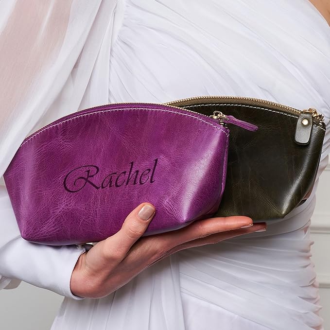 HARDISTON Personalized Leather Makeup Bag, Cosmetic Bag with Italian Zipper